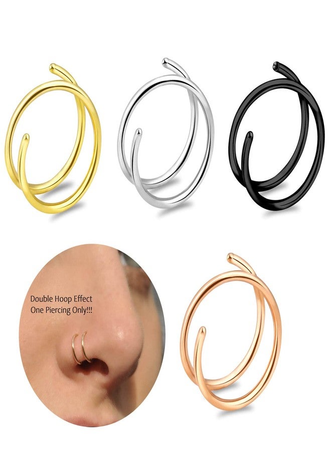 Renkovte Double Nose Ring for Single Piercing,20G Snug Spiral Nose Ring 8mm Thin Nose Rings Hoops Twist Nose Piercing Jewelry for Women Men(Left Side 4PCS 8mm) - Image 1